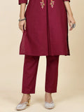 Astonishing Maroon Embroidered Silk Festival Wear Kurta With Pant