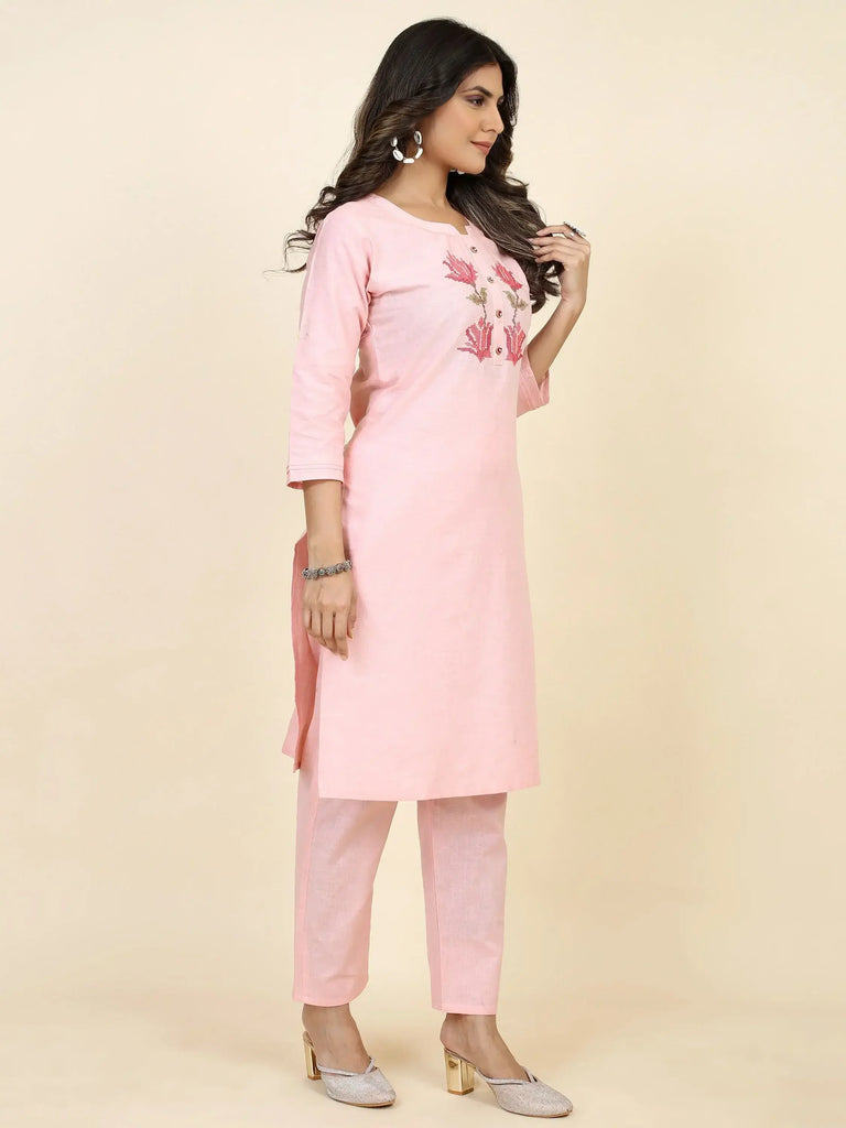 Charming Light Pink Embroidered Silk Casual Wear Kurta With Pant