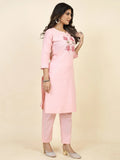 Charming Light Pink Embroidered Silk Casual Wear Kurta With Pant
