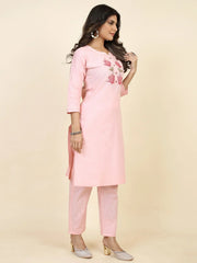 Charming Light Pink Embroidered Silk Casual Wear Kurta With Pant