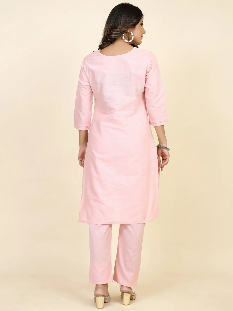 Charming Light Pink Embroidered Silk Casual Wear Kurta With Pant