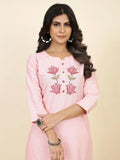 Charming Light Pink Embroidered Silk Casual Wear Kurta With Pant