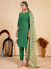 Wonderful Green Embroidered Silk Traditional Pant Suit With Dupatta