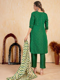 Wonderful Green Embroidered Silk Traditional Pant Suit With Dupatta