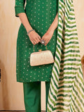 Wonderful Green Embroidered Silk Traditional Pant Suit With Dupatta