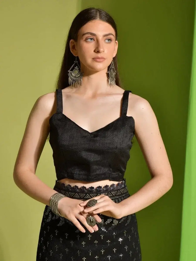 Excellent Black Sequins Georgette Designer Saree With Blouse