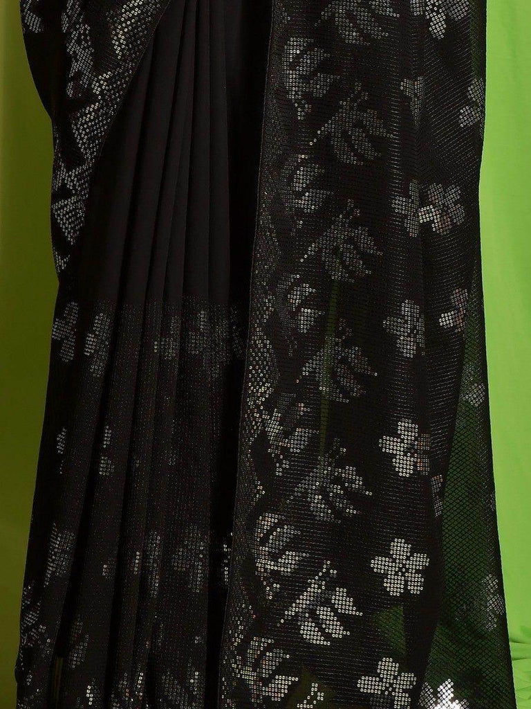 Excellent Black Sequins Georgette Reception Wear Saree With Blouse
