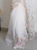 Majestic White Floral Printed Organza Cocktail Party Wear Saree