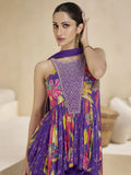 Marvelous Purple Printed Chinon Event Wear Peplum Top With Sharara