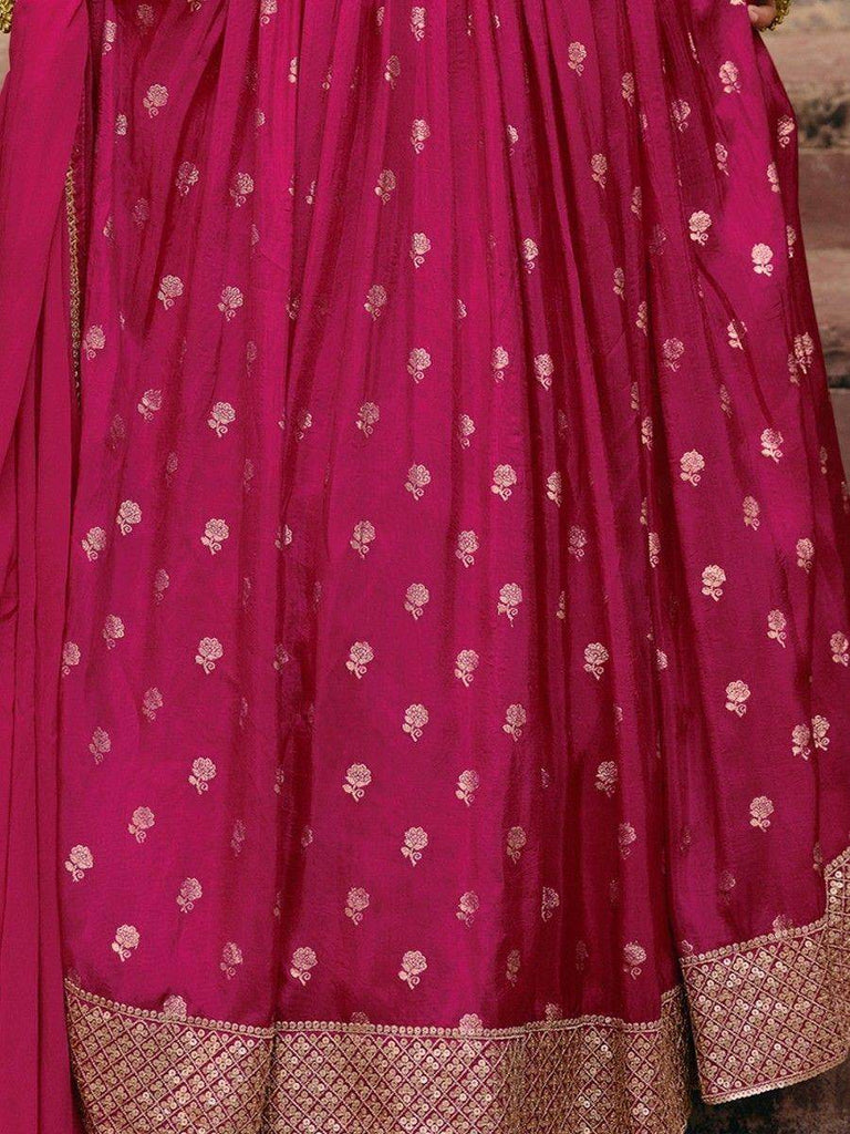 Adorable Pink Embroidered Jacquard Silk Event Wear Gown With Dupatta
