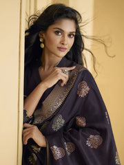 Spectacular Purple Silk Designer Anarkali Sharara Suit With Dupatta