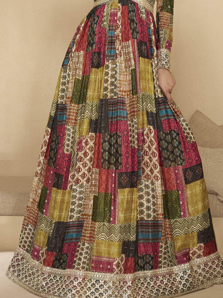 Incredible Multi-Color Printed Georgette Event Wear Gown With Dupatta