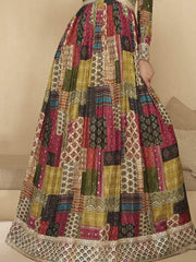 Incredible Multi-Color Printed Georgette Event Wear Gown With Dupatta