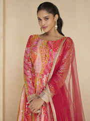 Marvelous Pink Floral Printed Georgette Traditional Gown With Dupatta