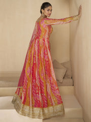 Marvelous Pink Floral Printed Georgette Traditional Gown With Dupatta
