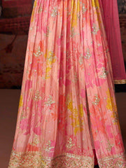 Gorgeous Pink Floral Printed Georgette Function Wear Pant Suit