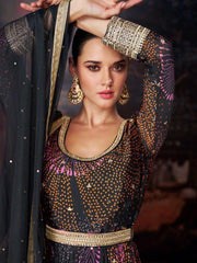 Captivating Black Digital Printed Georgette Evening Wear Pant Suit