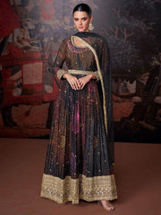 Captivating Black Digital Printed Georgette Evening Wear Pant Suit