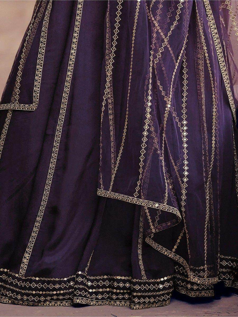 Stunning Purple Sequins Silk Reception Wear Lehenga Choli With Dupatta