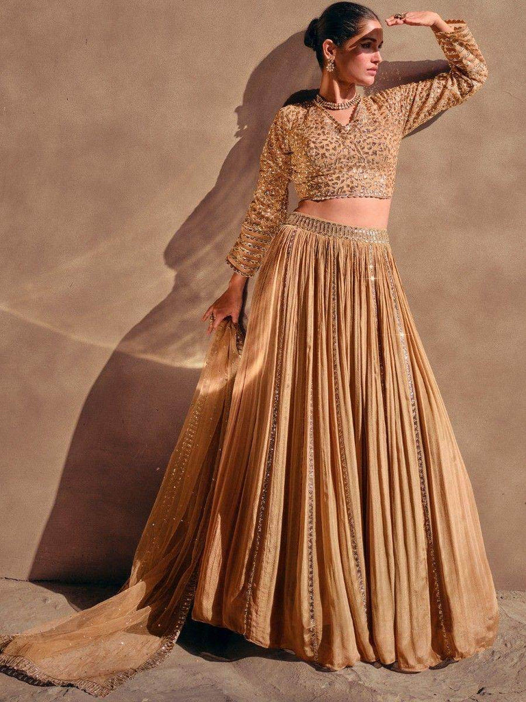 Captivating Beige Sequins Silk Wedding Wear Lehenga Choli With Dupatta