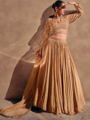 Captivating Beige Sequins Silk Wedding Wear Lehenga Choli With Dupatta