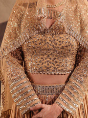 Captivating Beige Sequins Silk Wedding Wear Lehenga Choli With Dupatta
