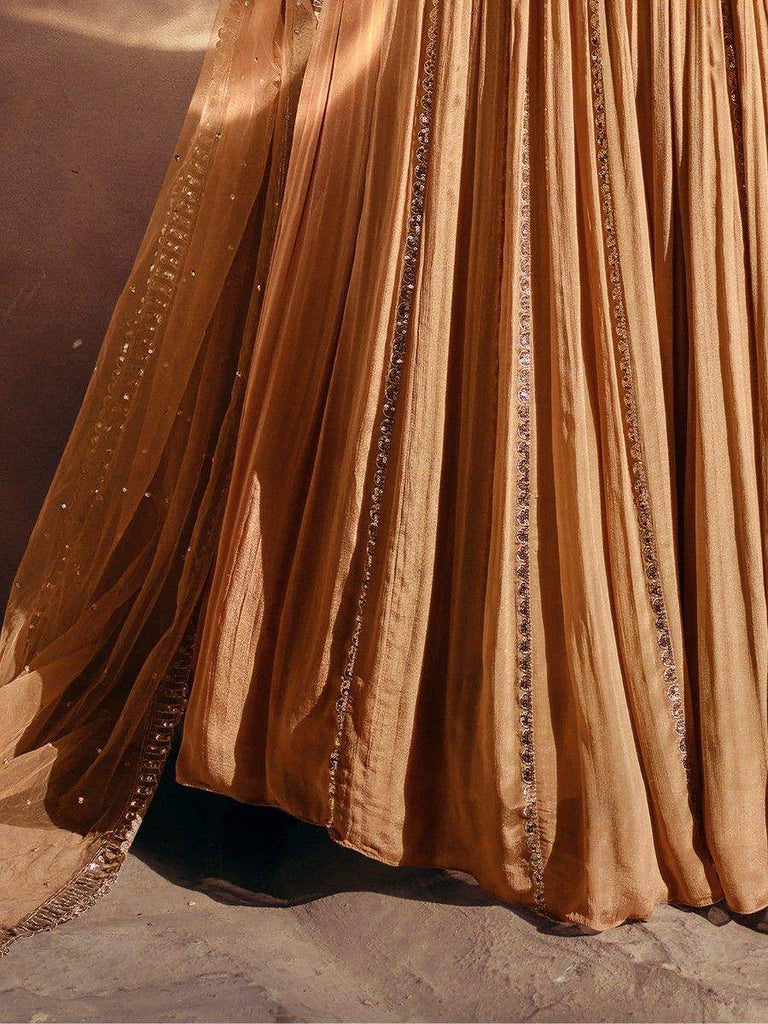 Captivating Beige Sequins Silk Wedding Wear Lehenga Choli With Dupatta
