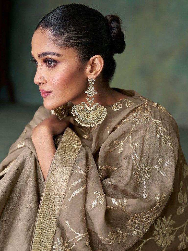 Precious Sage Brown Silk Festival Wear Palazzo Suit With Dupatta