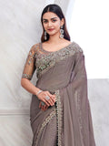 Enchanting Grey Embroidered Silk Festival Wear Saree With Blouse