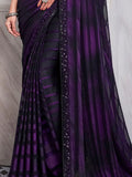 Charming Black & Purple Sequins Silk Reception Wear Saree With Blouse