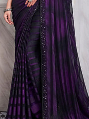Charming Black & Purple Sequins Silk Reception Wear Saree With Blouse