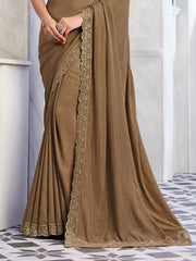Magnetic Brown Embroidered Silk Reception Wear Saree With Blouse