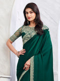 Alluring Green Embroidered Silk Festival Wear Saree With Blouse