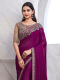 Glamorous Wine Sequins Chiffon Party Wear Saree With Blouse