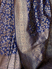 Stunning Navy Blue Zari Weaving Silk Wedding Wear Saree With Blouse