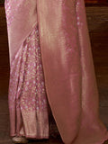 Enchanting Baby Pink Zari Weaving Silk Event Wear Saree With Blouse
