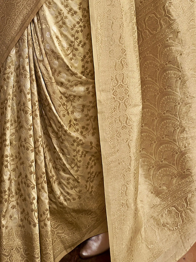 Bewitching Beige Zari Weaving Silk Event Wear Saree With Blouse