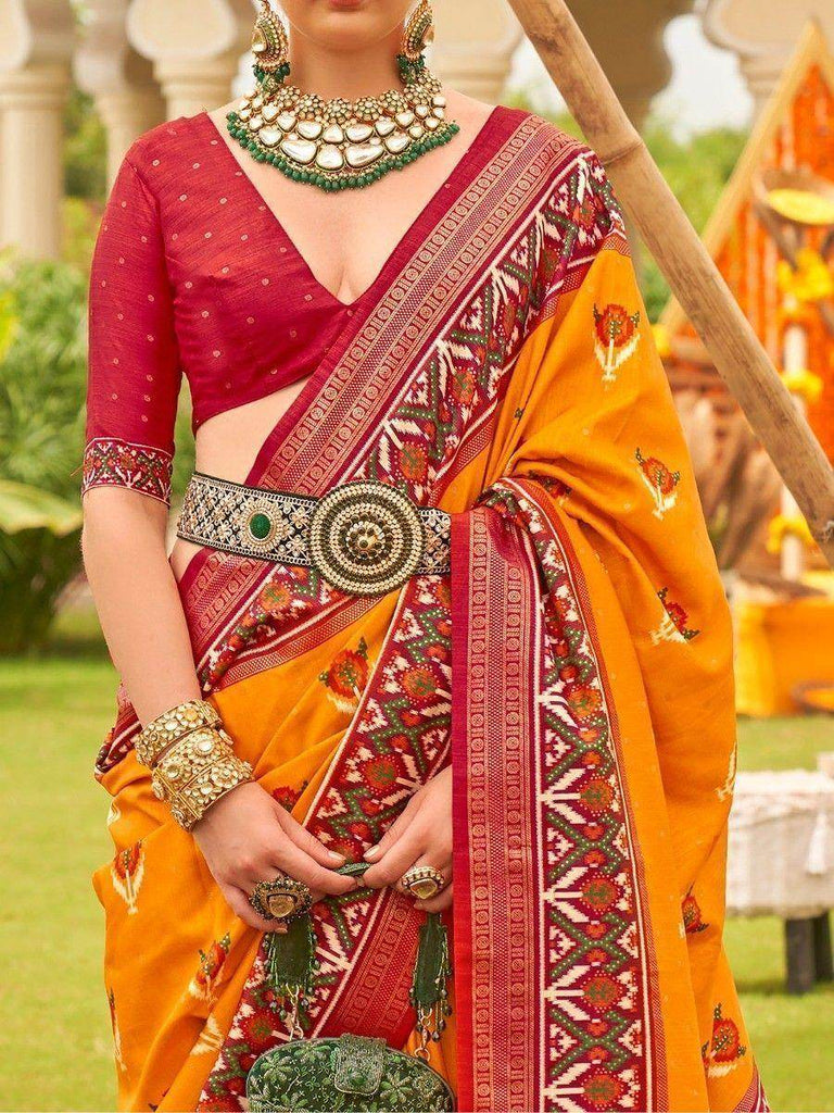 Attractive Yellow Patola Printed Silk Haldi Wear Saree With Blouse