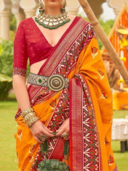 Attractive Yellow Patola Printed Silk Haldi Wear Saree With Blouse