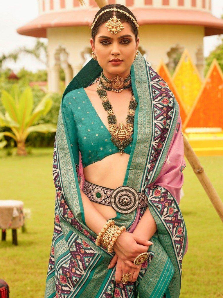 Charming Pink Patola Printed Silk Event Wear Saree With Blouse