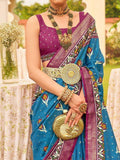 Captivating Blue Patola Printed Silk Wedding Wear Saree With Blouse