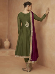 Attractive Green Embroidered Chinon Function Wear Salwar Suit