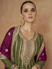 Attractive Green Embroidered Chinon Function Wear Salwar Suit