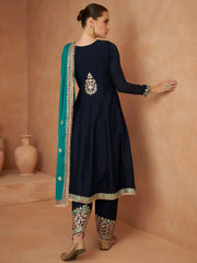 Gorgeous Navy Blue Embroidered Chinon Festival Wear Salwar Suit