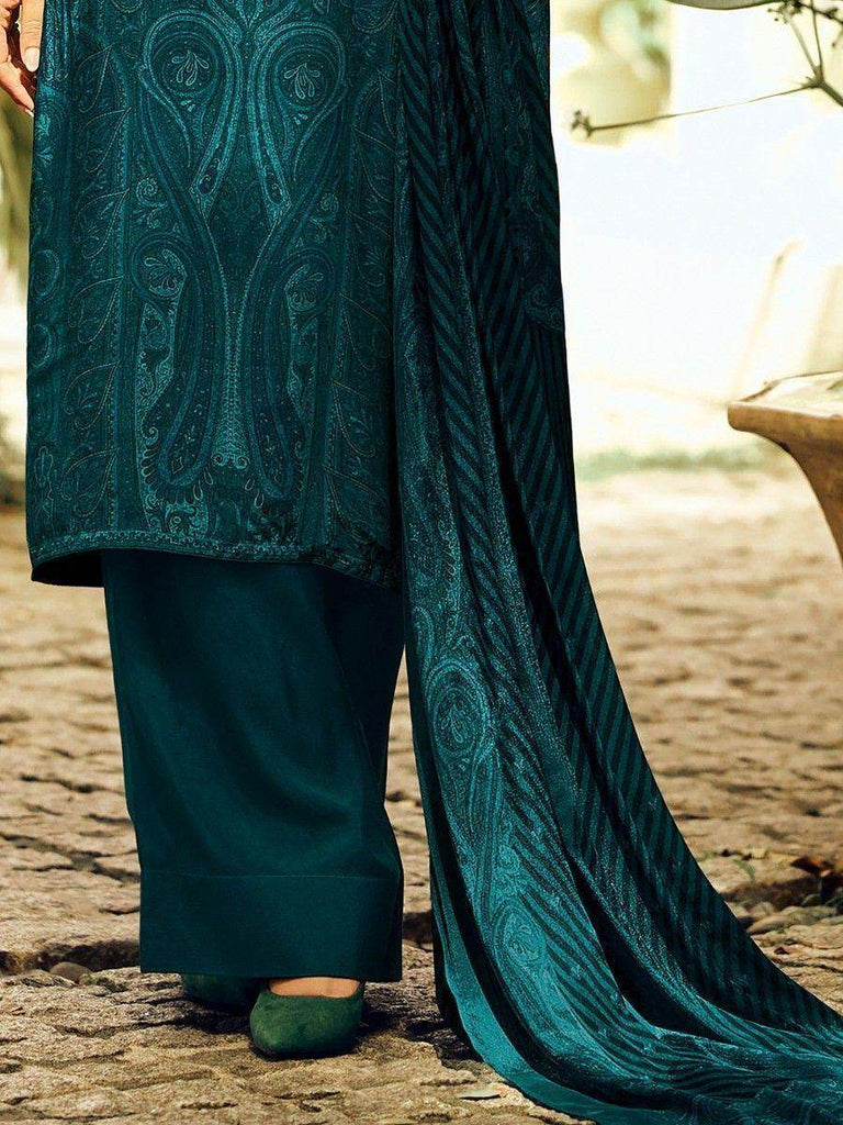 Charming Teal Blue Embroidered Silk Festival Wear Salwar Kameez