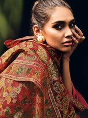Stunning Coral Red Embroidered Muslin Silk Pakistani Salwar kameez