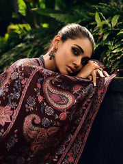 Fascinating Wine Embroidered Muslin Silk Pakistani Salwar Suit