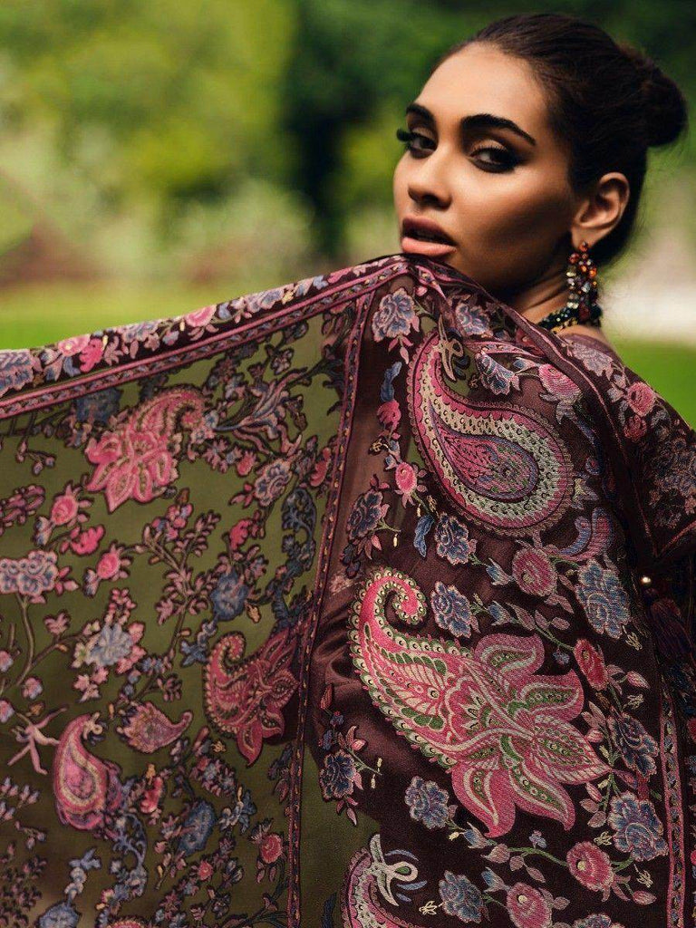 Fascinating Wine Embroidered Muslin Silk Pakistani Salwar Suit