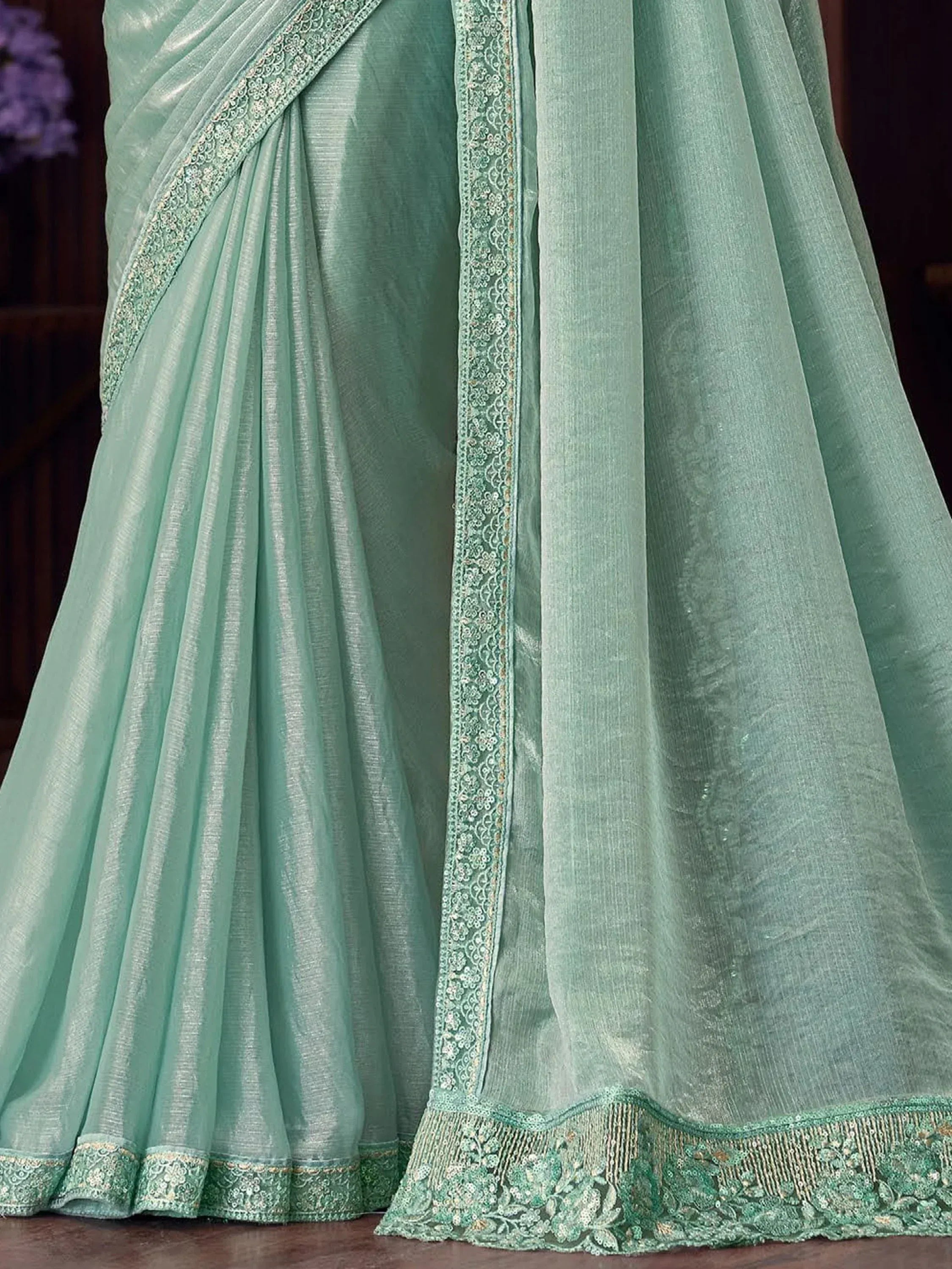 Lovable Sea Green Heavy Embroidery Silk Event Wear Saree With Blouse