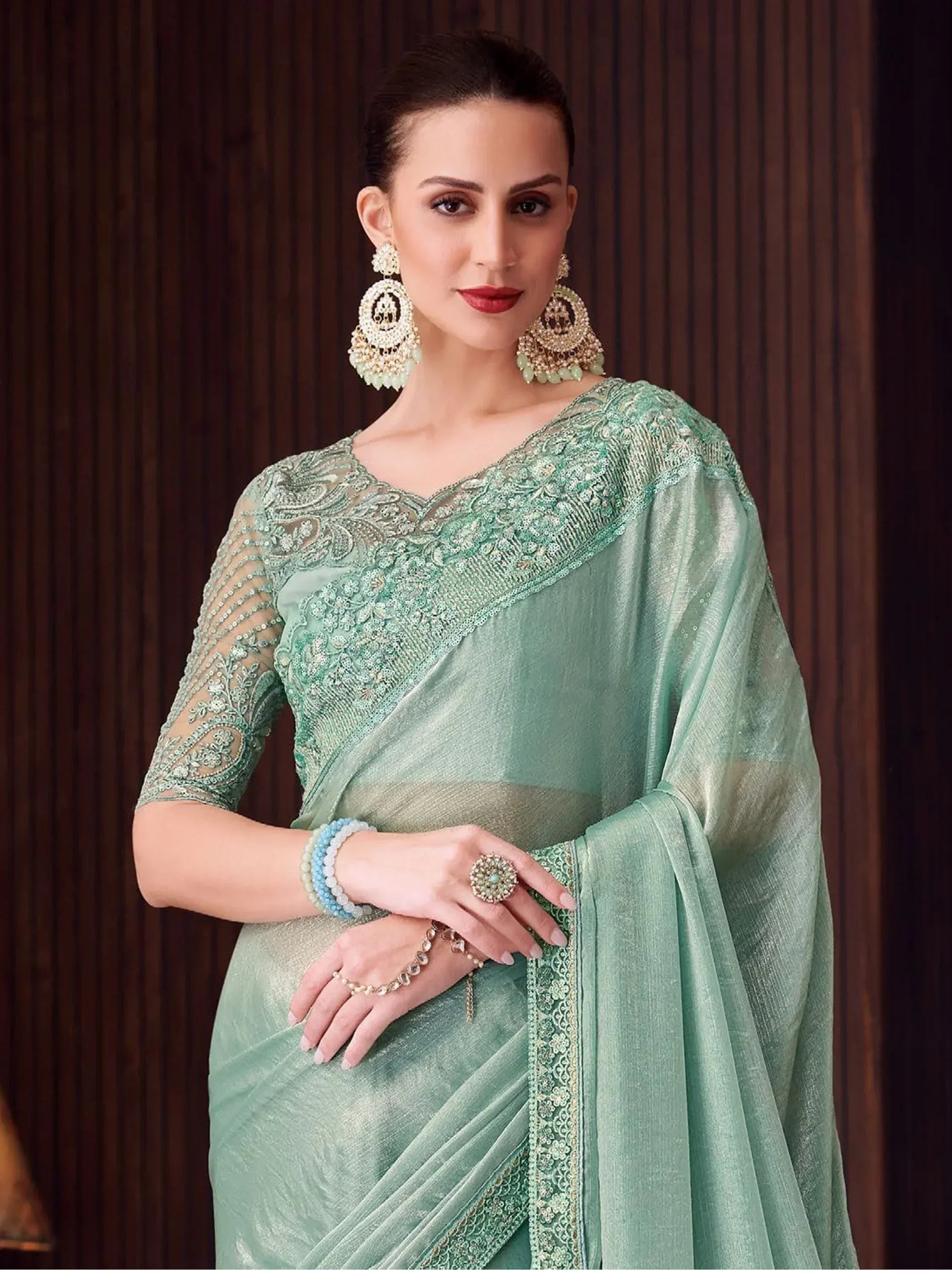Lovable Sea Green Heavy Embroidery Silk Event Wear Saree With Blouse